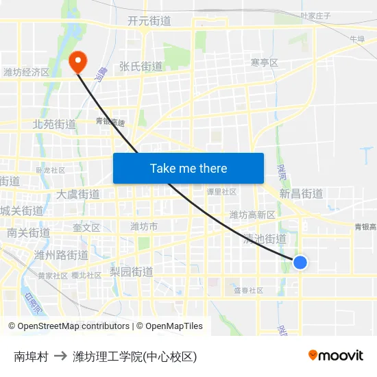 南埠村 to 潍坊理工学院(中心校区) map