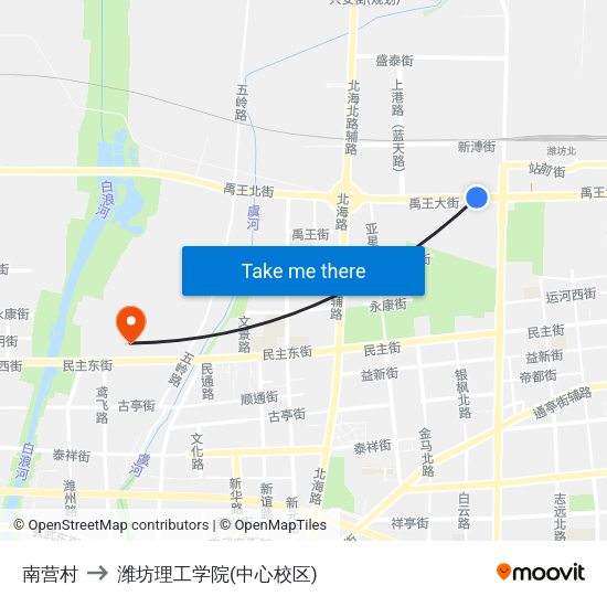 南营村 to 潍坊理工学院(中心校区) map