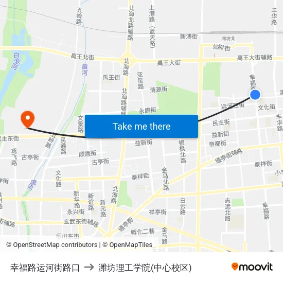 幸福路运河街路口 to 潍坊理工学院(中心校区) map