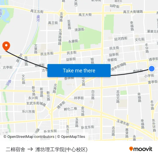 二棉宿舍 to 潍坊理工学院(中心校区) map