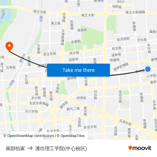 南部怡家 to 潍坊理工学院(中心校区) map