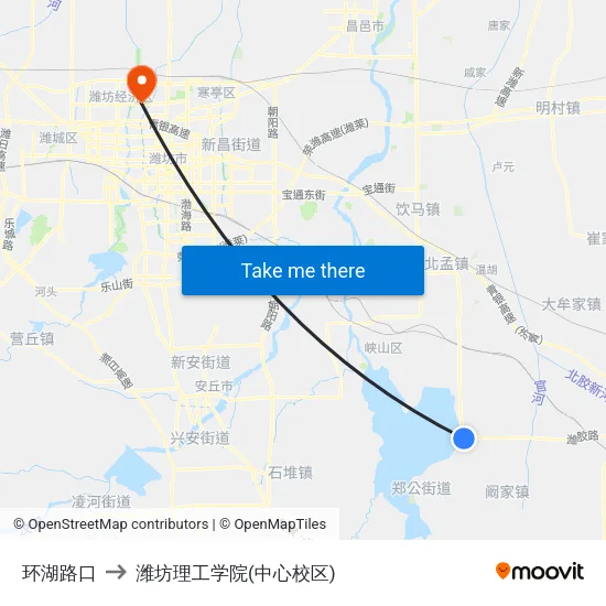 环湖路口 to 潍坊理工学院(中心校区) map