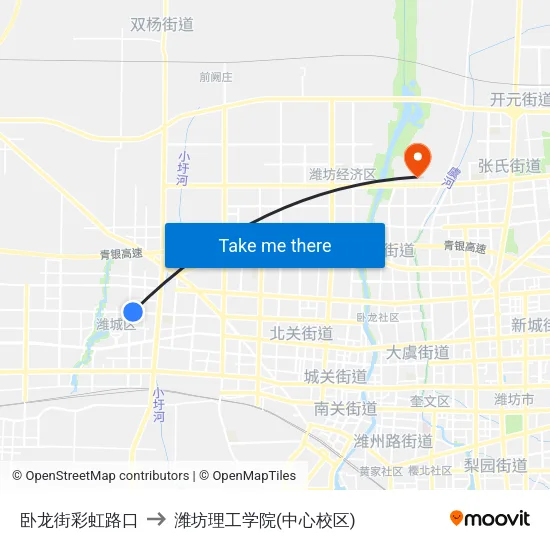 卧龙街彩虹路口 to 潍坊理工学院(中心校区) map