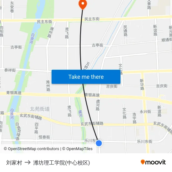 刘家村 to 潍坊理工学院(中心校区) map