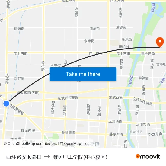 西环路安顺路口 to 潍坊理工学院(中心校区) map