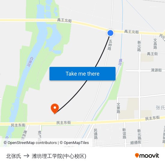 北张氏 to 潍坊理工学院(中心校区) map