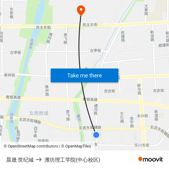 晨晟·世纪城 to 潍坊理工学院(中心校区) map
