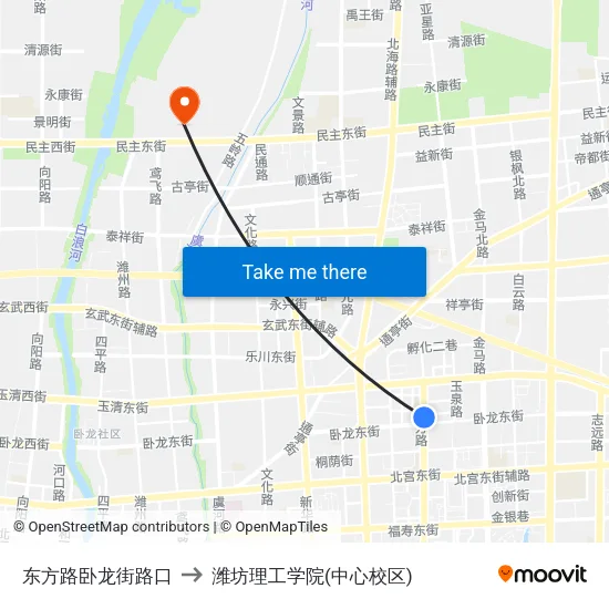 东方路卧龙街路口 to 潍坊理工学院(中心校区) map