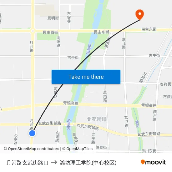 月河路玄武街路口 to 潍坊理工学院(中心校区) map