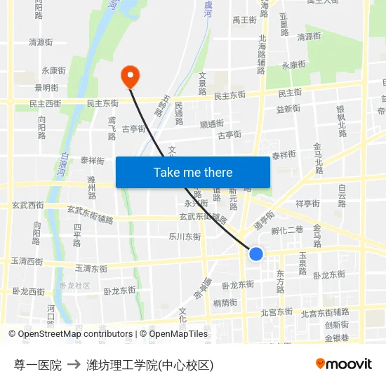 尊一医院 to 潍坊理工学院(中心校区) map
