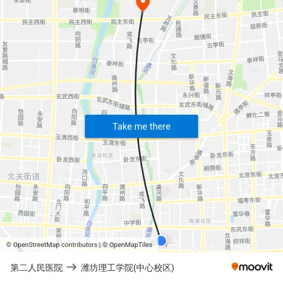 第二人民医院 to 潍坊理工学院(中心校区) map