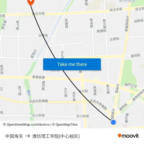 中国海关 to 潍坊理工学院(中心校区) map