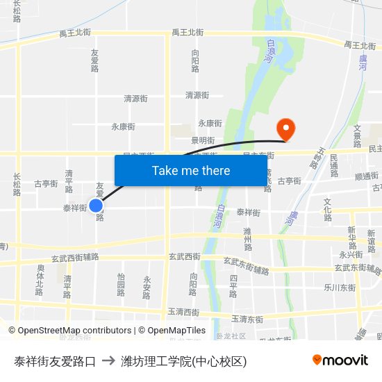 泰祥街友爱路口 to 潍坊理工学院(中心校区) map