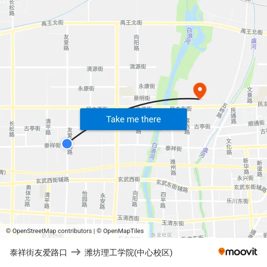 泰祥街友爱路口 to 潍坊理工学院(中心校区) map