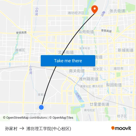孙家村 to 潍坊理工学院(中心校区) map