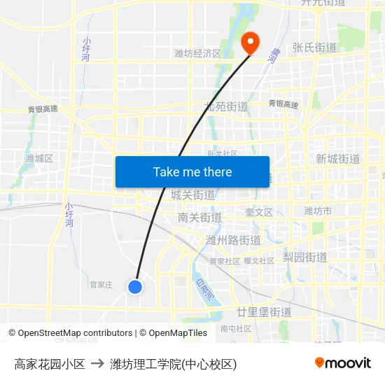 高家花园小区 to 潍坊理工学院(中心校区) map