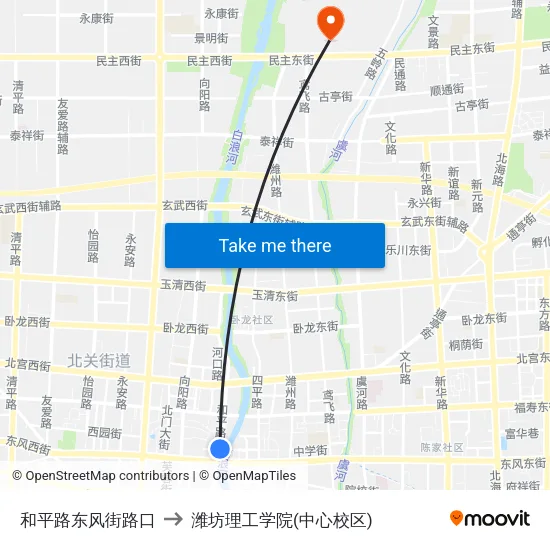 和平路东风街路口 to 潍坊理工学院(中心校区) map