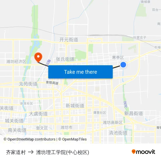 齐家道村 to 潍坊理工学院(中心校区) map
