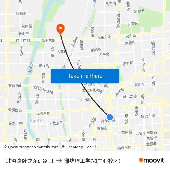 北海路卧龙东街路口 to 潍坊理工学院(中心校区) map