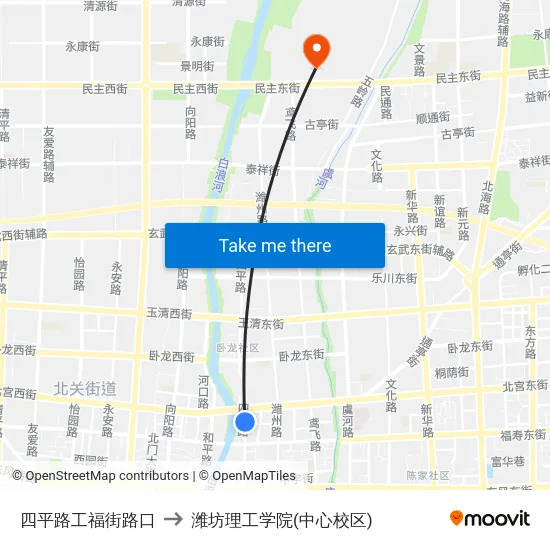 四平路工福街路口 to 潍坊理工学院(中心校区) map