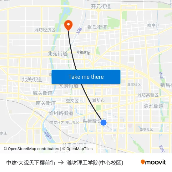 中建·大观天下樱前街 to 潍坊理工学院(中心校区) map
