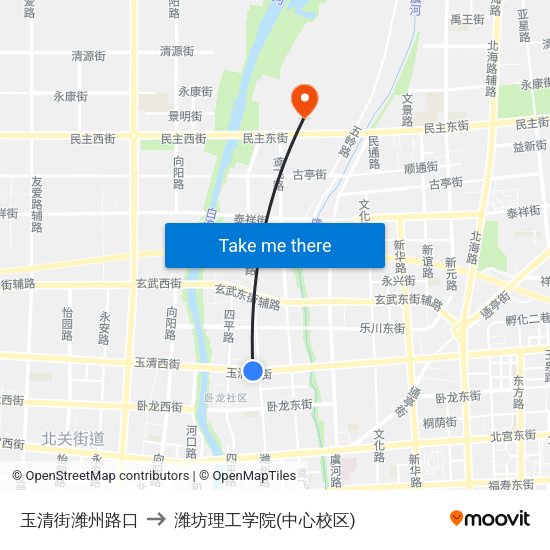 玉清街潍州路口 to 潍坊理工学院(中心校区) map