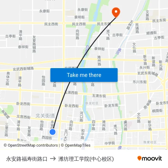 永安路福寿街路口 to 潍坊理工学院(中心校区) map