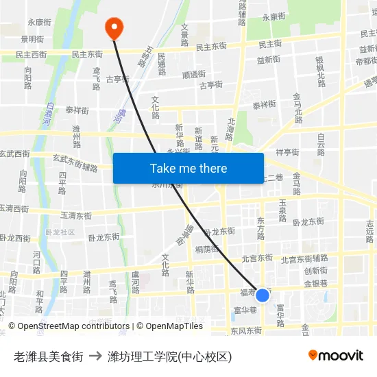 老潍县美食街 to 潍坊理工学院(中心校区) map