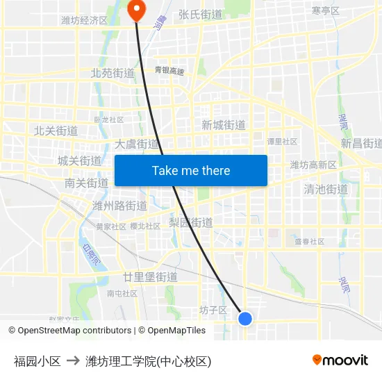 福园小区 to 潍坊理工学院(中心校区) map