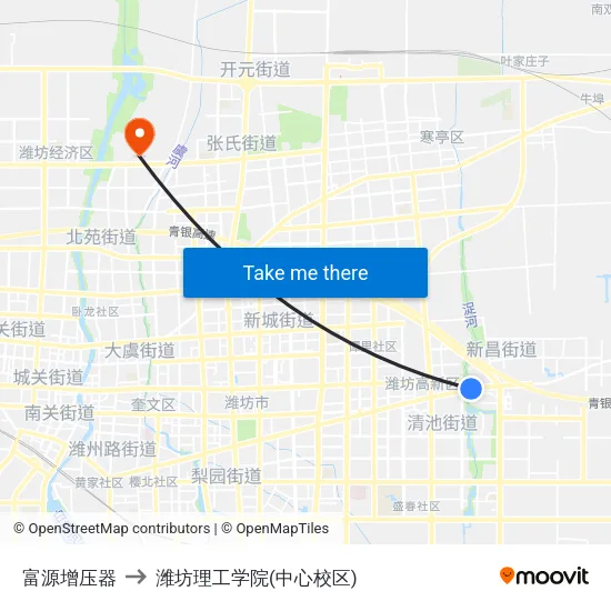 富源增压器 to 潍坊理工学院(中心校区) map