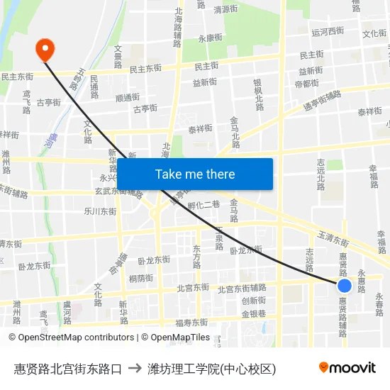 惠贤路北宫街东路口 to 潍坊理工学院(中心校区) map