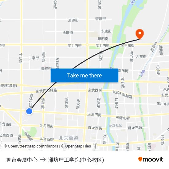 鲁台会展中心 to 潍坊理工学院(中心校区) map