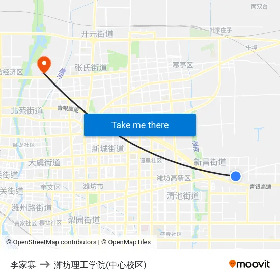 李家寨 to 潍坊理工学院(中心校区) map