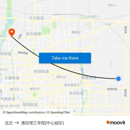 北庄 to 潍坊理工学院(中心校区) map