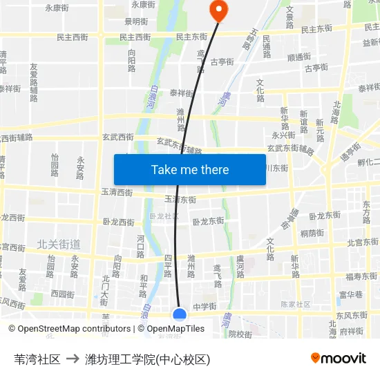 苇湾社区 to 潍坊理工学院(中心校区) map