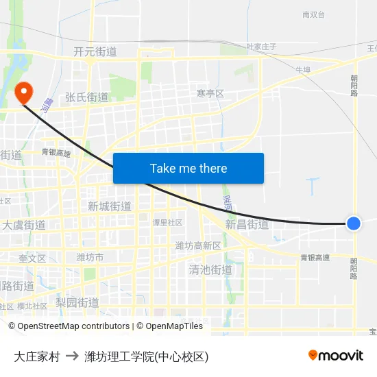 大庄家村 to 潍坊理工学院(中心校区) map