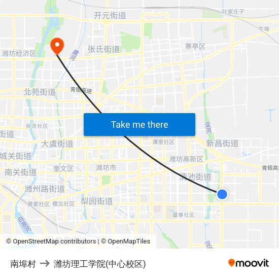 南埠村 to 潍坊理工学院(中心校区) map