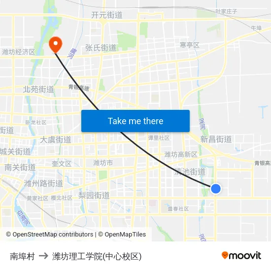 南埠村 to 潍坊理工学院(中心校区) map