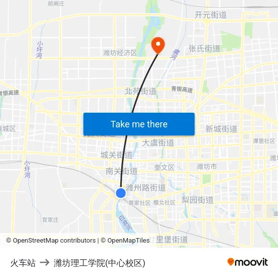 火车站 to 潍坊理工学院(中心校区) map