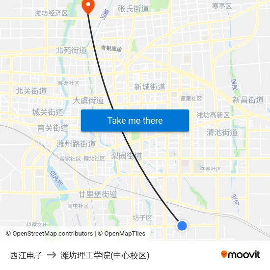 西江电子 to 潍坊理工学院(中心校区) map