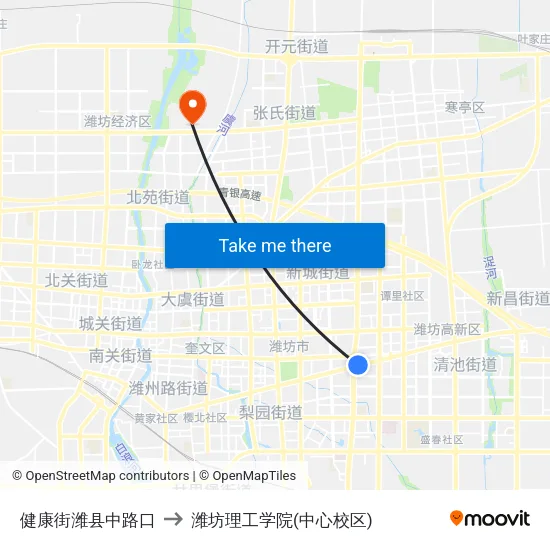 健康街潍县中路口 to 潍坊理工学院(中心校区) map