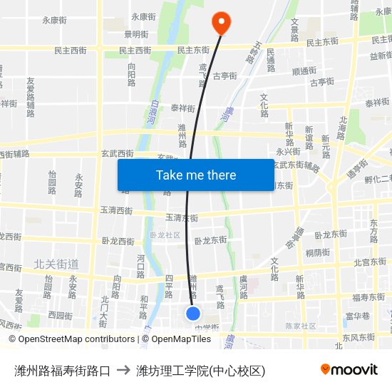 潍州路福寿街路口 to 潍坊理工学院(中心校区) map