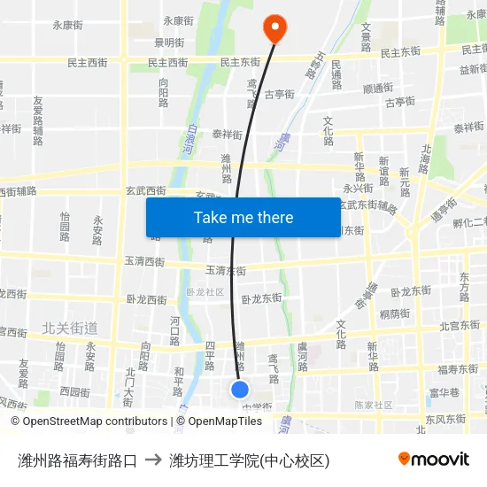 潍州路福寿街路口 to 潍坊理工学院(中心校区) map