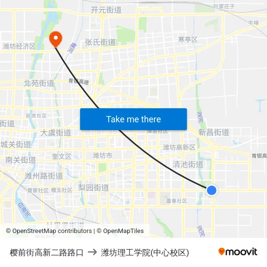樱前街高新二路路口 to 潍坊理工学院(中心校区) map