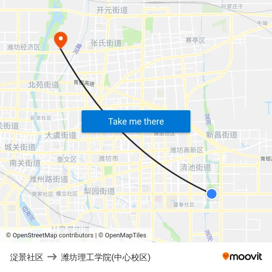 浞景社区 to 潍坊理工学院(中心校区) map