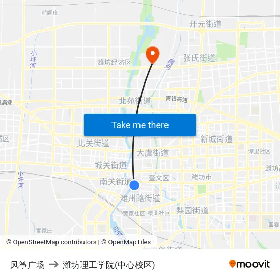 风筝广场 to 潍坊理工学院(中心校区) map