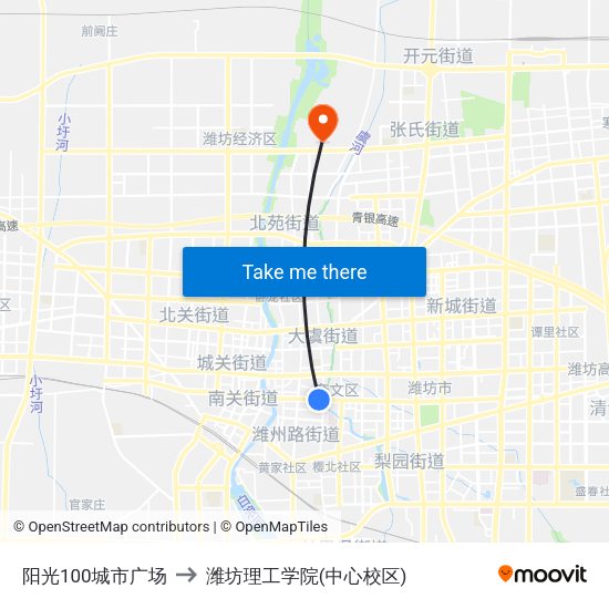 阳光100城市广场 to 潍坊理工学院(中心校区) map