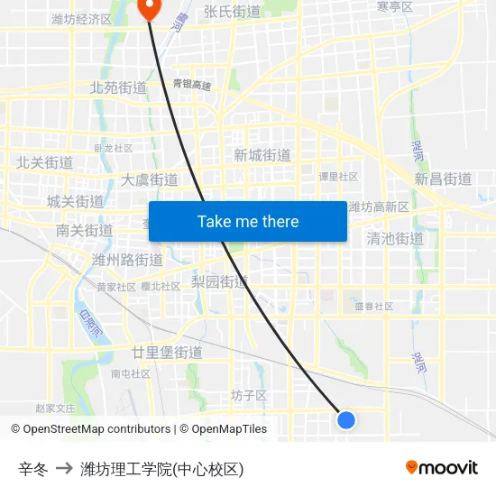 辛冬 to 潍坊理工学院(中心校区) map