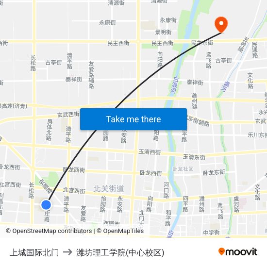 上城国际北门 to 潍坊理工学院(中心校区) map