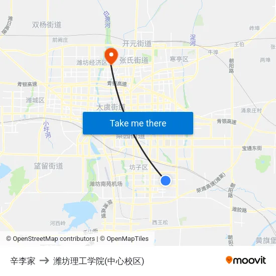 辛李家 to 潍坊理工学院(中心校区) map